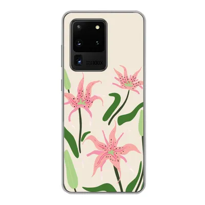 Produktbild von MuchoWow® Handyhülle Schutzhülle Hülle für Samsung Galaxy S20 Ultra Blume - Rosa - Blätter Silikon Softcase Handy Hülle - Karteninhaber