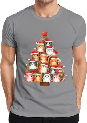 Produktbild von Katzen Weihnachtsbaum Katzenbesitzer - Weihnachten Weihnachtsgeschenk Christmas Herren T-Shirt, Grau, L