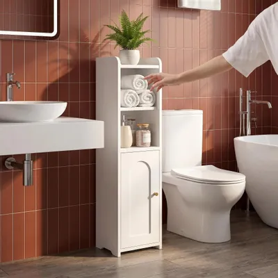 Produktbild von Schmaler Badschrank 20x20x75 cm, Weiß, Türen, verstellbare Regale, platzsparend, Toilettenschrank, für Badezimmer & Wohnzimmer