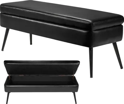 Obrázek produktu pro SucceBuy otomanská lavice (40 x 120 x 45 cm) zPolyuretankůže s kovovými nohami a úložným prostorem, čalouněná lavice na boty s nosností 300 kg, elegantní lavice do ložnice, obývacího pokoje a jídelny v černé barvě