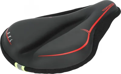Image de Coussin de selle de vélo noir et rouge | Coussin en gel de silicone épais, respirant, avec bande réfléchissante