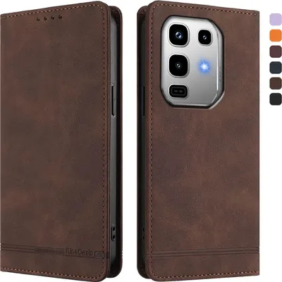 Image de Etui pour Infinix Note 50 4G/Note 50 Pro 4G, étui rétro en cuirPolyuréthaneavec support et fentes pour cartes de crédit Marron