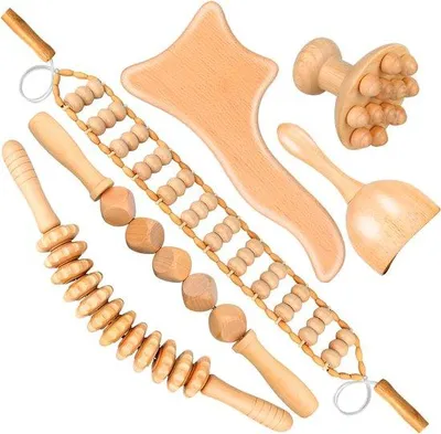 Produktbild von Massagegerät 6-in-1 – Holz-Maderotherapie-Set – Gegen Cellulite und zur Lymphdrainage – Für gezielte Muskelbehandlung