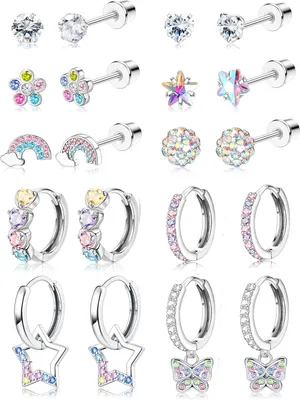Produktbild von Ohrringe Damen – Hypoallergener Chirurgischer Stahl – Set mit 10 Paaren – Steckerohrringe – Kleine Creolen – Hängeohrringe – Hochwertiges Zirkonium – Stecker