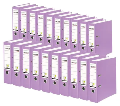 Produktbild von Original Falken 20er Pack PP-Color Kunststoff-Ordner. Germany. 8 cm breit DIN A4 flieder Ringordner Vegan Aktenordner Briefordner Büroordner Plastikordner Schlitzordner
