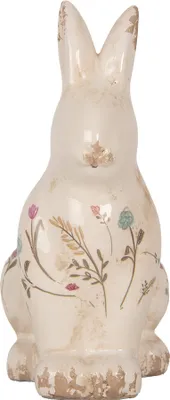 Zdjęcie produktu dla Clayre & Eef figurka dekoracyjna królik 13x10x21 cm beżowy kwiaty ceramiczne
