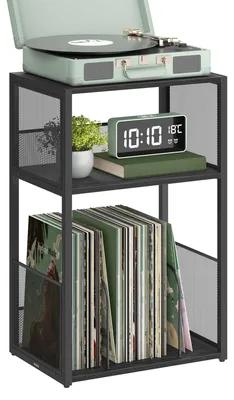 Image de VASAGLE, support pour platine vinyle, table d'appoint, 3 niveaux, capacité jusqu'à 100 albums