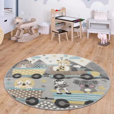 Produktbild von Kinderteppich Teppich Rund Kinderzimmer Spielteppich Modern Pastell 3D Effekt Grösse 120 cm Rund