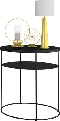 Zdjęcie produktu dla Okrągły Stolik Kawowy z Półką Loft Metal 55 x 55 x 63 Czarny+Blat MiniPearl