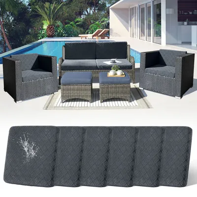 Produktbild von 6 Stück Outdoor Kissen Wetterfest Sofabezug Wasserdicht Sofa Sitzkissenbezug Outdoor Sofa Überzug Bezüge Für Gartenpolster Sofa Cushion Cover Stuhlkissen Ersatz,Dunkelgrau