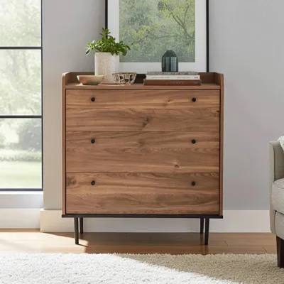 Productafbeelding van Kommode met drie lades, model Nero K3SZ, dressoir van 90 cm breed, salontafel met metalen poten (kleur: Brandy Castello)
