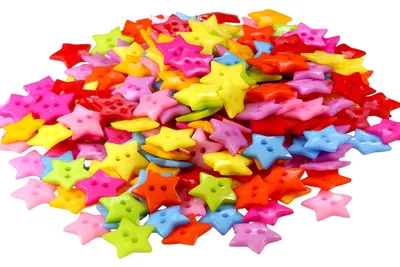 10 x Kinderknopf Stern, Ø 16 mm, 2-Loch-Knopf, Farbmix Farbmischung