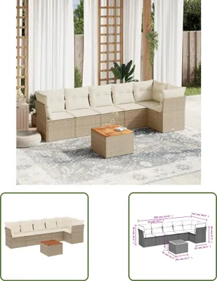 Produktbild von The Living Store 7-tlg. Garten-Sofagarnitur mit Kissen Beige Poly Rattan