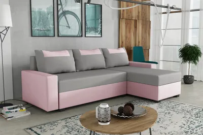 Produktbild von Ecksofa Schlafsofa Sofa HEDVIG Manila Rose- Hellgrau Ottomane Rechts