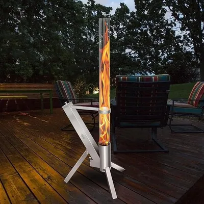 Produktbild von Outdoor Feuerstelle, Pelletfackel Feuer mit 100x8cm Glasrohr, Deko Ambiente Feuersäule für Garten und Terrasse