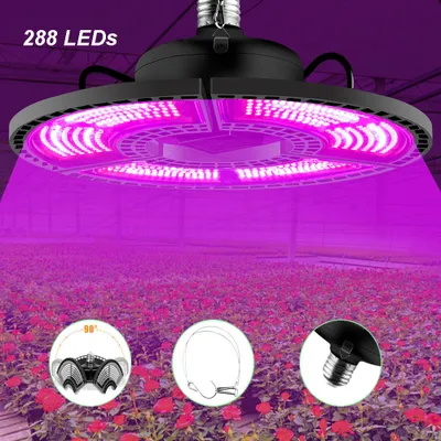 Obrázok produktu pre LED lampa na rastliny s plným spektrom 200W skladacia, LED lampa 288LEDs E27, lampa na rast rastlín pre skleníkové izbové rastliny