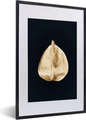 Produktbild von MuchoWow® MuchoWow® Gerahmtes Poster Blatt - Gold - Schwarz 40x60 cm - Poster mit zchwarzem Bilderrahmen - Poster in Rahmen