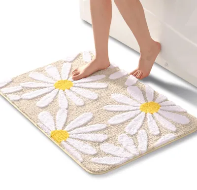 Obrázek produktu pro Béžová koupelnová rohož s květinovým vzorem, rozměry 60 x 90 cm, omyvatelná a protiskluzová