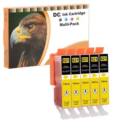 Imagen del producto de Cartuchos de tinta compatibles D&C 5X, color amarillo, para Canon CLI-521, y para las series Canon Pixma MP640, MP980, MP990, MX860, MX870, IP3600, IP4600, IP4600X, IP4700, MP540, MP550, MP560, MP620