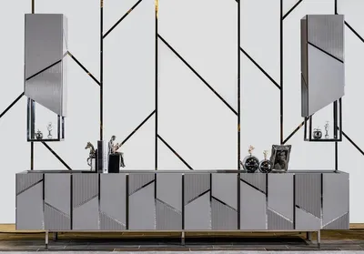 Immagine prodotto di Casa Padrino Set di mobili TV Grigio / Argento - 1 mobile TV e 2 mobili da parete - Mobili per il soggiorno - Mobili TV - Mobili per hotel - Mobili - Mobili per il soggiorno