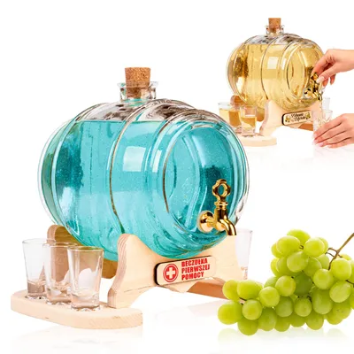Zdjęcie produktu dla karafka beczułka 4 L szklana z kranikiem mosiężnym na bimber whisky wódkę