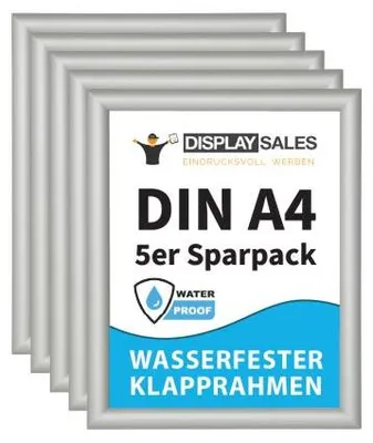 Produktbild von Wasserfester Klapprahmen DIN A4 silber 25mm (5 Stück)