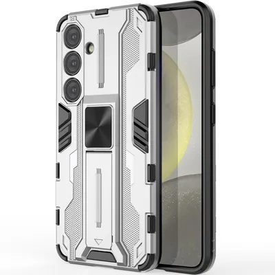 Produktbild von Galaxy S24 Hülle, Dual Layer PC TPU Bumper Stoßfest Ständer Schutzhülle für Samsung Galaxy S24 Silber
