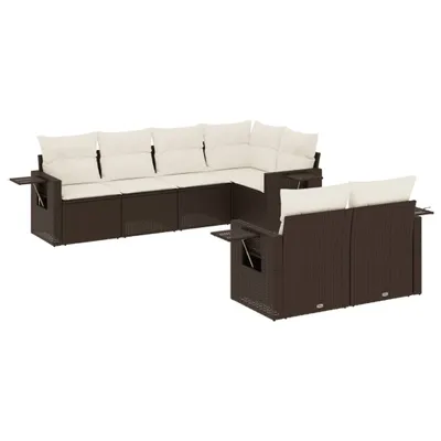 Produktbild von 7-tlg. Garten-Sofagarnitur mit Kissen Braun Poly Rattan