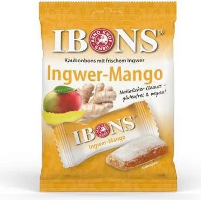 Obrázok produktu pre Ibons Žuvacie cukríky Ginger Mango Bag 92 g