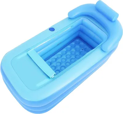Produktbild von Aufblasbare Badewanne - Tragbare Wanne 160x84 cm - PVC - Mit Sitzkissen & Bodenablauf - Belastbar bis 85 kg - Blau