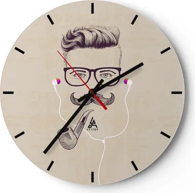 Produktbild von Wanduhr - Rund - Glasuhr - Mann modern - 30x30cm - Schleichendes Uhrwerk - Lautlos - zum Aufhängen bereit - Dekoration Modern - Wanddekoration aus Glas - C3AR30x30-3699