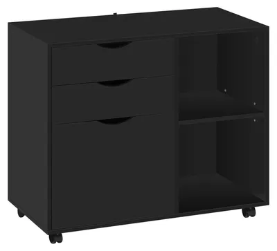 Immagine prodotto di Armadio mobile per archivi - Mobiletto per ufficio con 3 cassetti - Ripiano regolabile per archiviazione sospesa - Con ruote - In legno - 80 x 39,5 x 69,5 cm - Nero