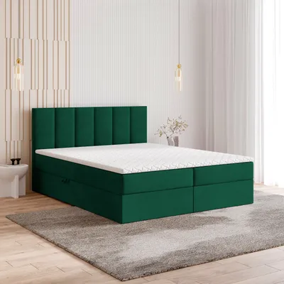 Produktbild von Masseno Boxspringbett MERIL K 160x200 cm Komplett-Set mit Bonell Matratze und Topper, Polsterbett mit Bettkästen -Grün, KRONOS 19