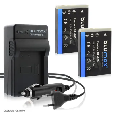 Produktbild von 2x Akku + Lader für Minolta NP-900   DiMAGE E40, DiMAGE E50 750 mAh (3,7V)