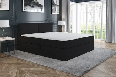 Produktbild von Boxspringbett UNN 120 x 200 mit 2 Bettkästen, Bonell-Matratze und Topper. Farbe: Schwarz