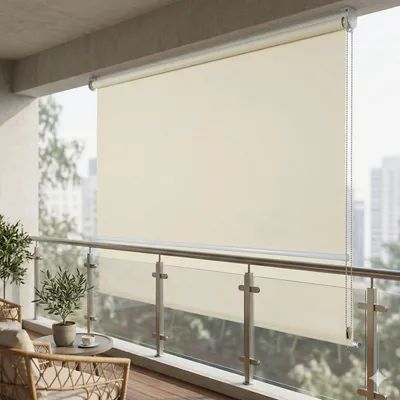 Zdjęcie produktu dla Roleta osłonowa 1,4 x 2,3 m, beżowa, na balkon i taras, do użytku na zewnątrz, odporna na warunki atmosferyczne, chroniąca przed wiatrem i wzrokiem osób postronnych, Jet-Line