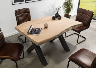 Produktbild von MASSIVMOEBEL24 Baumtisch Mango 160x90x77 beige lackiert / X-Beine anthrazit matt FREEFORM 5