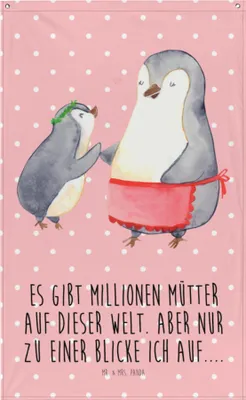 Produktbild von Mr. & Mrs. Panda Tapisserie Pinguin mit Kind - Rot Pastell - Geschenk, Wandteppich, Muttertag, Gobelin, Mama, Boho, Vorbild, Hängedeko, Familie, Wandbild, Mom