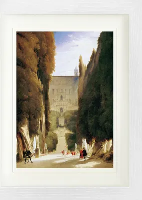 Obrázek produktu pro Carl Blechen Zarámovaný obraz s jemným paspartováním | Nástěnné obrazy | V rámu - V parku Villa d'Este, 1830 (40 x 30 cm)