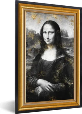 Produktbild von MuchoWow® Gerahmtes Poster Mona Lisa - Da Vinci - Gold - Rahmen 20x30 cm - Poster mit Schwarzem Bilderrahmen Wandposter Rahmen Foto Bilder - Drucken - Bilder Poster im Rahmen
