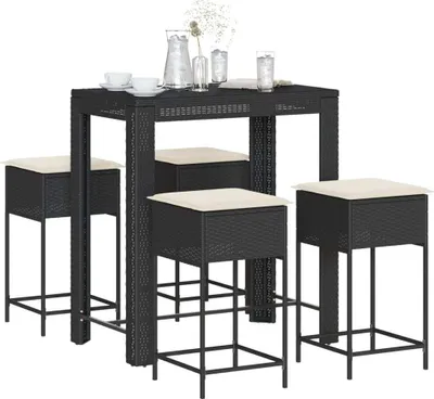 Produktbild von Möbel 5-tlg. Gartenbar-Set mit Kissen Schwarz Poly Rattan - Gartenmöbelgarnituren 3261454