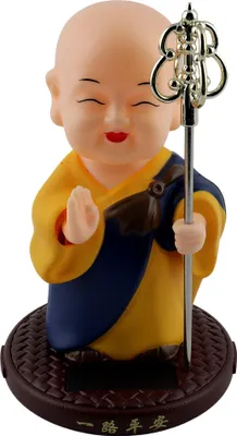 Produktbild von Wackelfigur Solar Buddha stehend blau Mönch Armaturen Wackelkopf Solarfigur