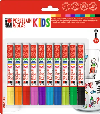 Produktbild von Marabu Marker "Porcelain & Glas KIDS" MEGA FUN Porzellan und Glasmarker 10er Set