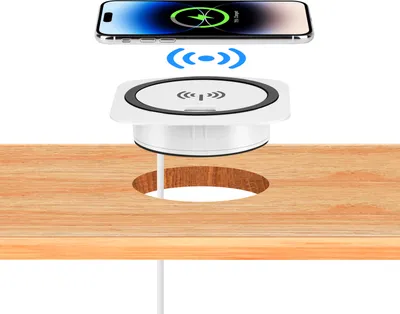 Produktbild von kalb | QI Einbau Schnellladegerät 15W weiß 7,5cm Ø - Smart Wireless USB Charger, USB-Port, USB-C Port