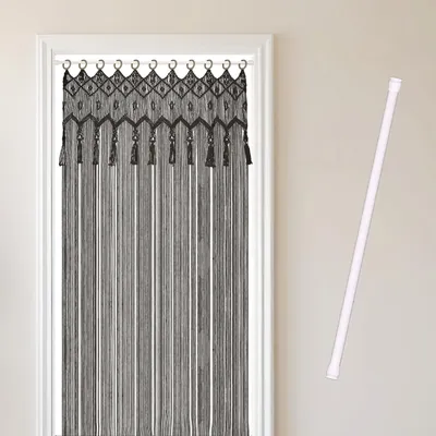 Produktbild von COZYOR Makramee-Vorhang, mit Holzösen Boho Vorhang Türvorhang Fenstervorhang 132x200cm, wahlweise mit Stange