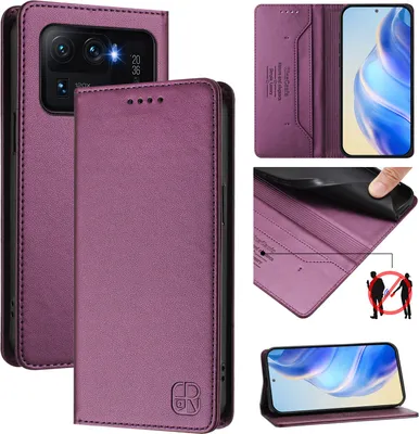 Produktbild von Lederhülle für Xiaomi Mi 11 Ultra Hülle Flip Brieftasche Kartenfächern Ständer Schutzhülle Lila