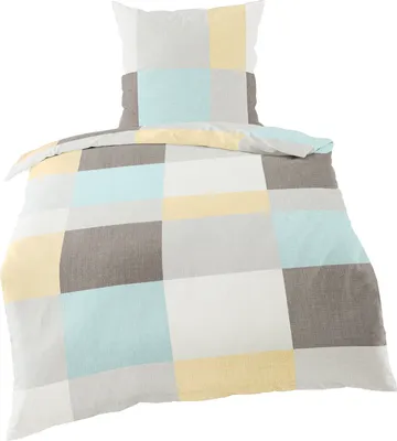 Produktbild von Traumschloss Satin Bettwäsche - 6520_30 - kariert in blau, gelb, grau 155 x 220 cm modern kariert in blau, gelb, grau