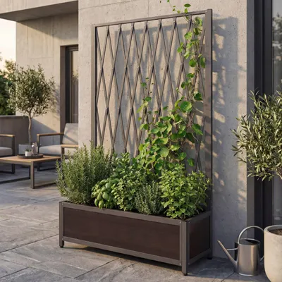 Image de Treillis en aluminium HWC-G21, treillis à ciseaux, support pour jardinières et bacs à fleurs, acier 152 x 90 x 35 cm ~ gris
