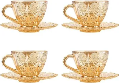 Immagine prodotto di Set di tazze da tè in vetro, 4 pezzi, 6 oz con piattini, color ambra