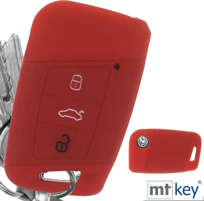 Produktbild von Auto Schlüssel Hülle Silikon Schutz Cover Rot kompatibel mit VW Passat B8 Arteon Skoda Kodiaq 3 Tasten KEYLESS SMARTKEY